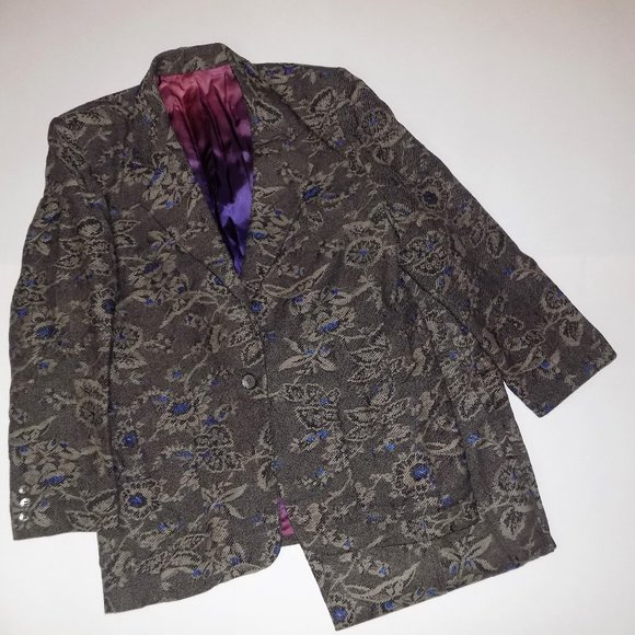 AURA Ladies Vintage Wool Blend Suit Women's Size 10/12? Black Blue Paisley Print - Picture 1 of 9